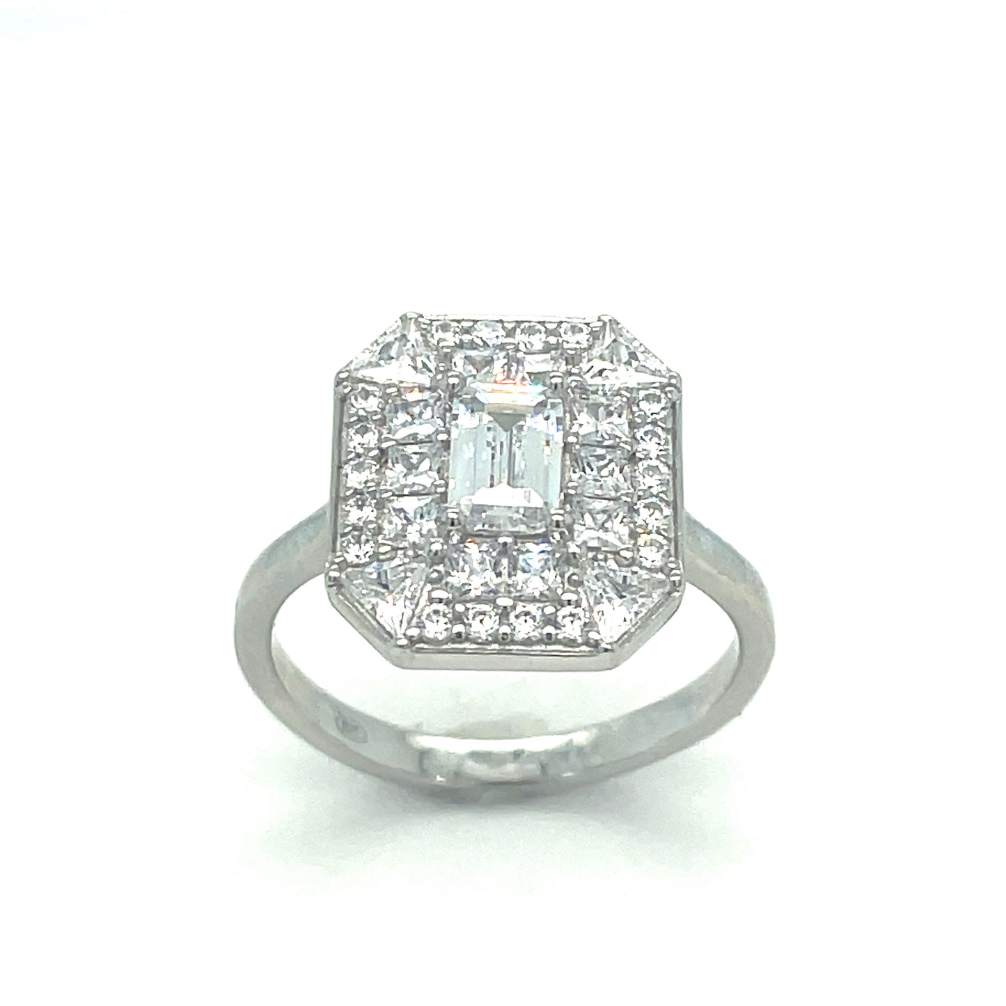 Sterling Silver Square Pave Set Cubic Zirconia Ring