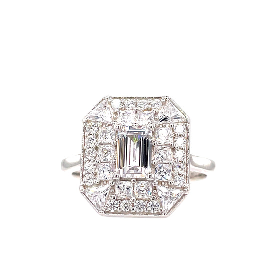 Sterling Silver Square Pave Set Cubic Zirconia Ring