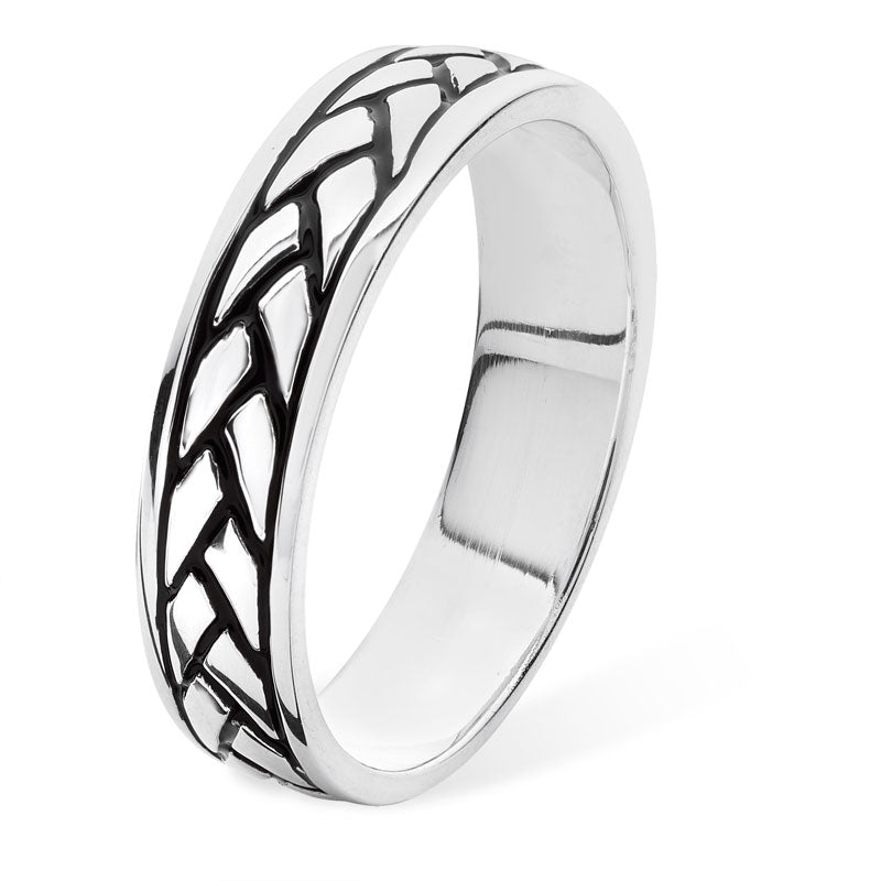 Silver Ring Gents Black Enamel Plait 5mm