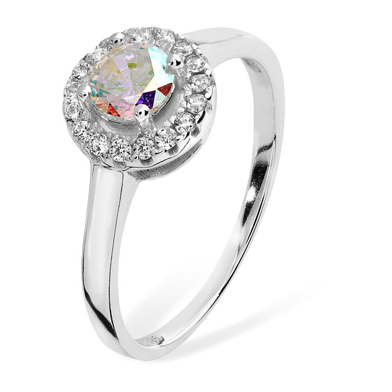 Sterling Silver Cubic Zirconia Round Halo Dress Ring
