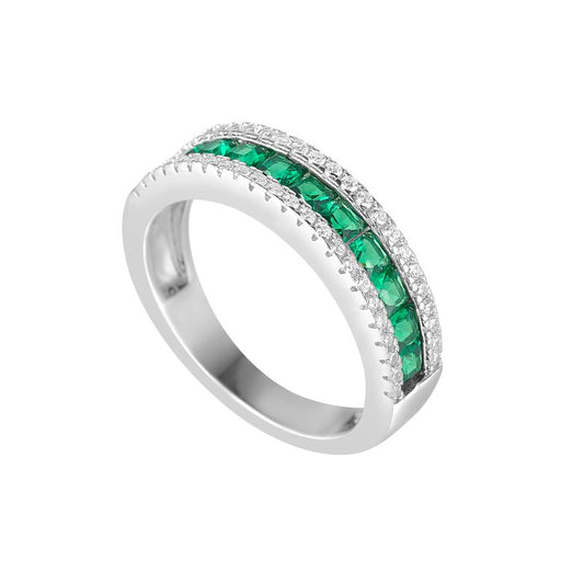 Sterling Silver Cubic Zirconia/Green Stone Channel Set Ring