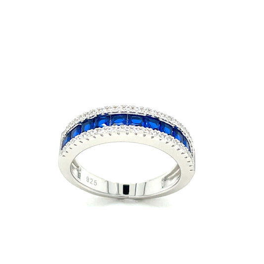 Sterling Silver Cubic Zirconia/Blue Stone Channel Set Ring