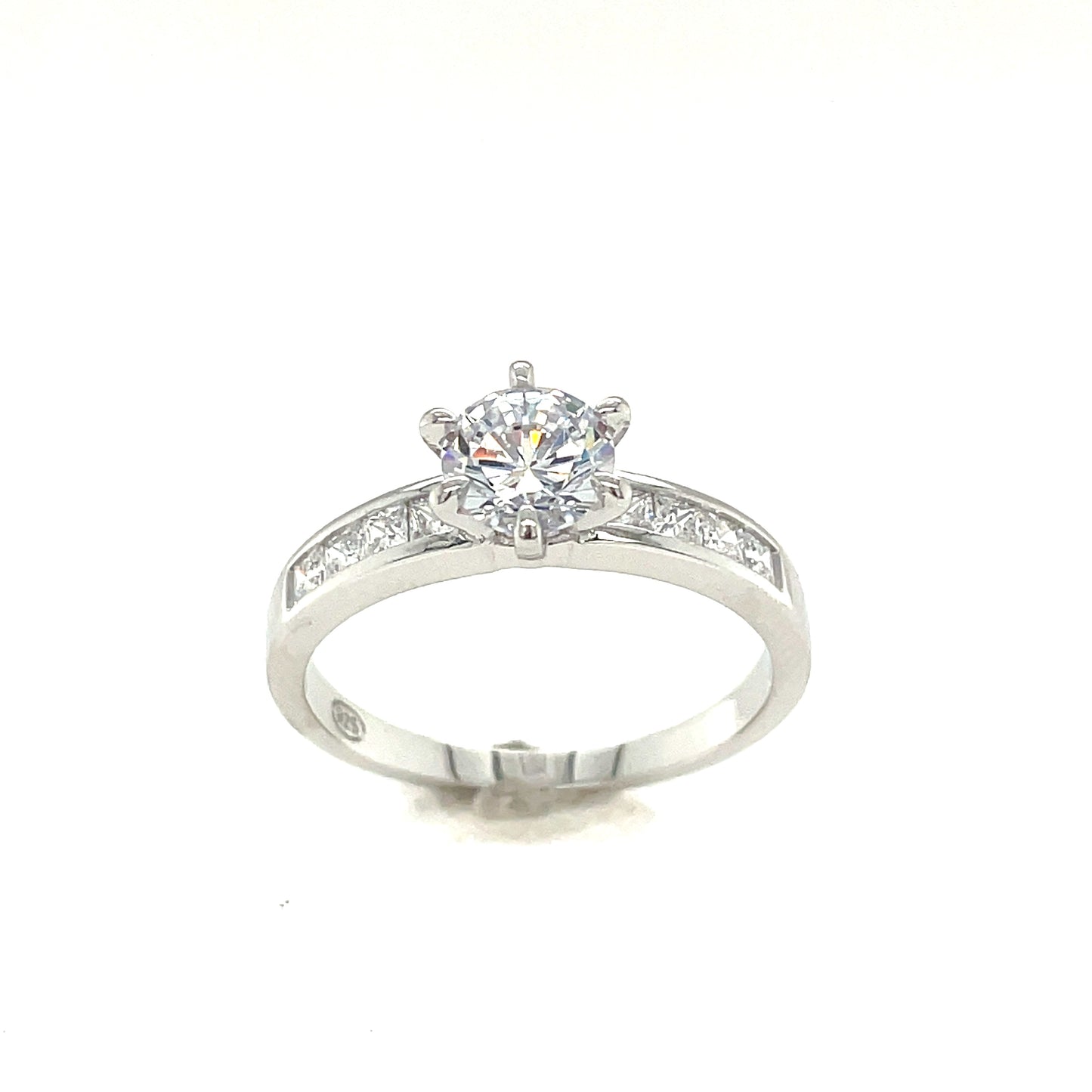 Sterling Silver Cubic Zirconia Ring With Stone Set Shoulders