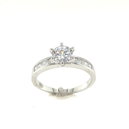 Sterling Silver Cubic Zirconia Ring With Stone Set Shoulders