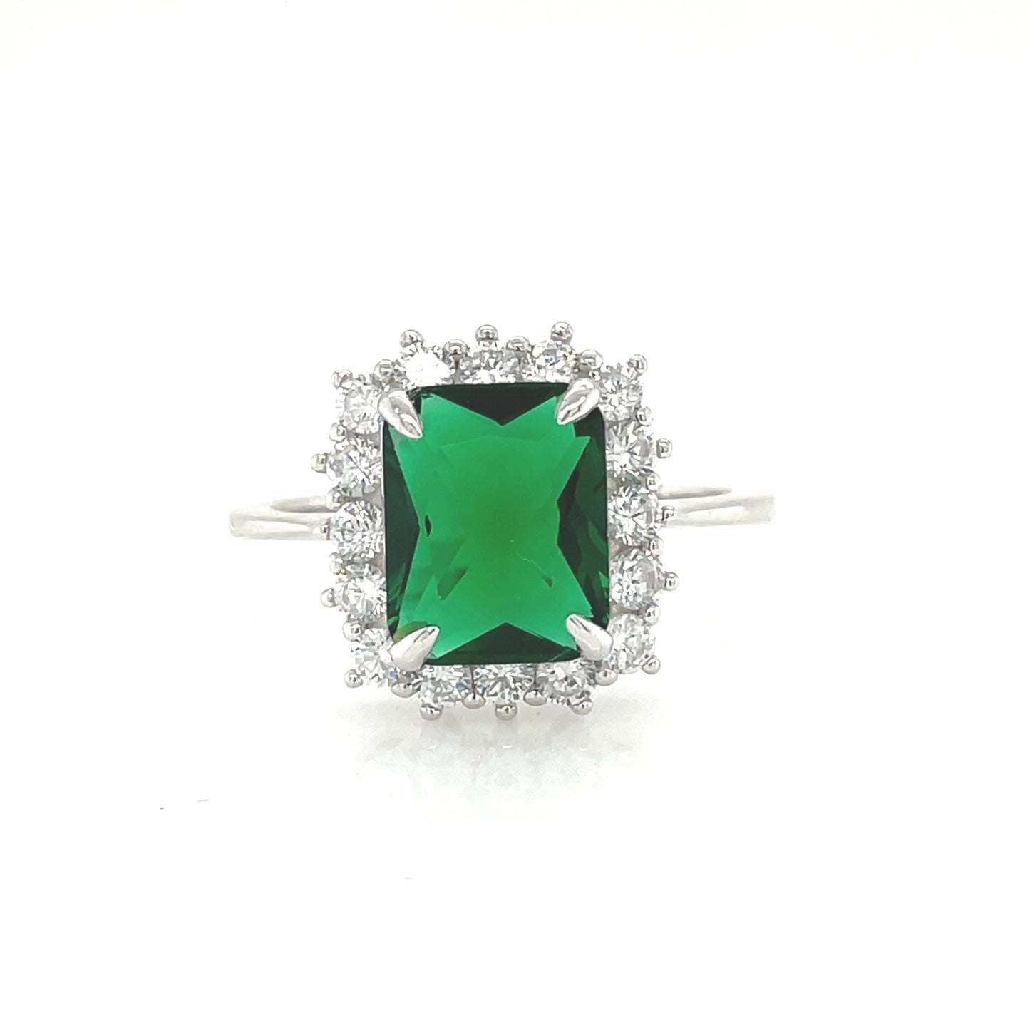 Sterling Silver Square Cluster Green Cubic Zirconia Ring