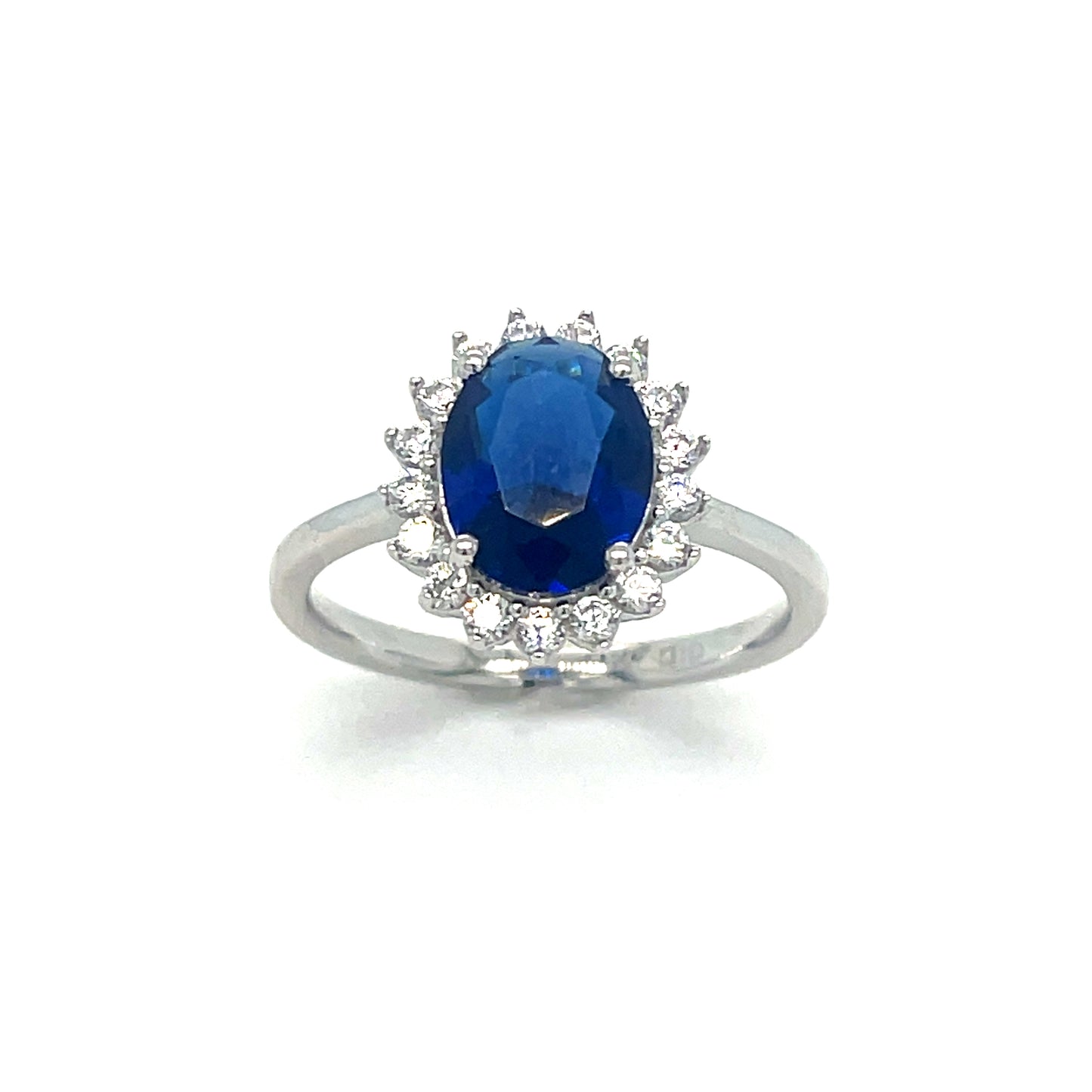 Sterling Silver Cubic Zirconia/Blue Oval Cluster Ring