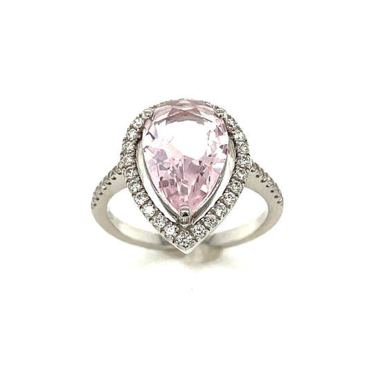 Sterling Silver Cubic Zirconia Pear Cut Halo Dress Ring