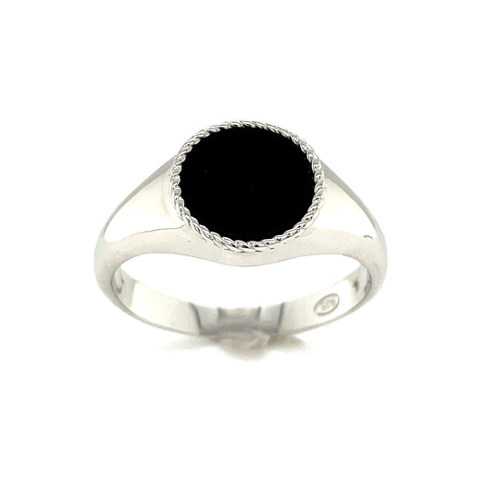Sterling Silver Round Black Signet Ring