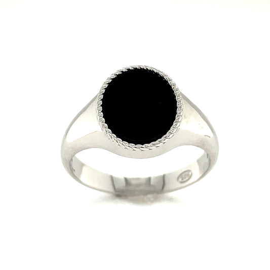 Sterling Silver Oval Black Signet Ring