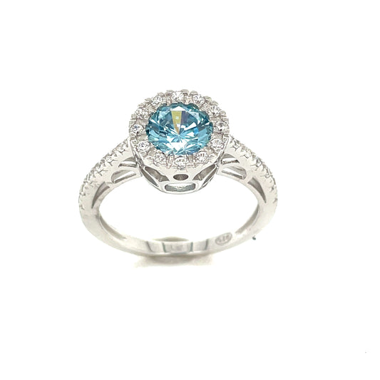 Sterling Silver Cubic Zirconia/Blue Rubover Cluster Ring
