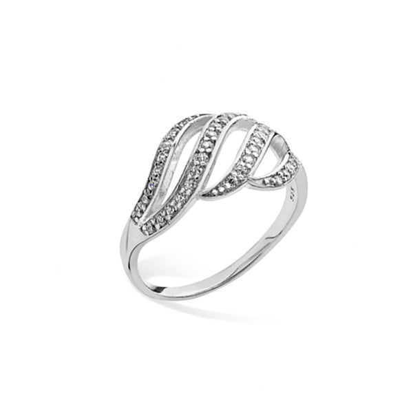Sterling Silver Cubic Zirconia Wave Dress Ring