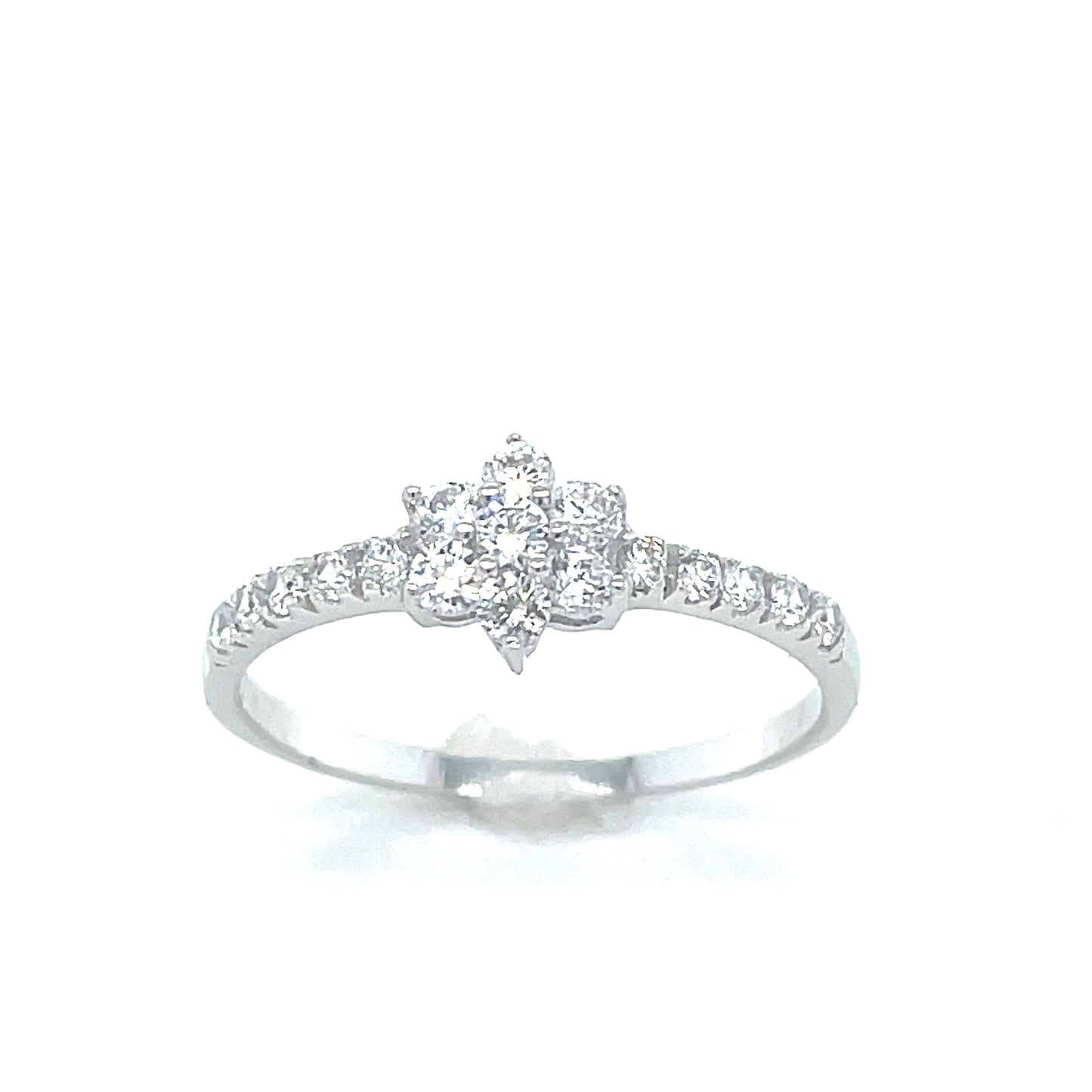 Sterling Silver Cubic Zirconia Flower Dress Ring