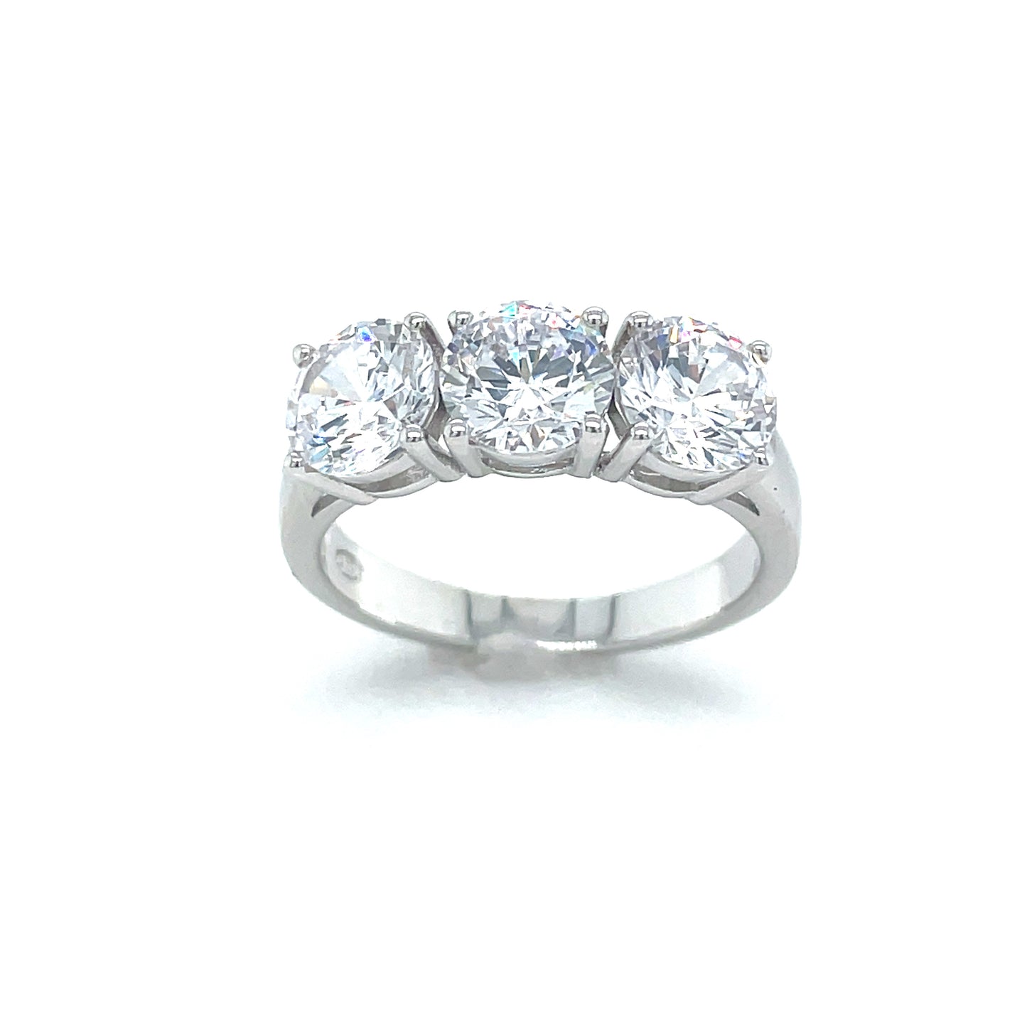 Sterling Silver Three Stone 6mm Cubic Zirconia Dress Ring