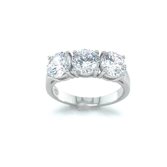 Sterling Silver Three Stone 6mm Cubic Zirconia Dress Ring