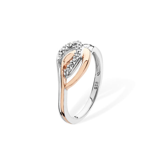Sterling Silver Two Tone Polished And Cubic Zirconia Ring