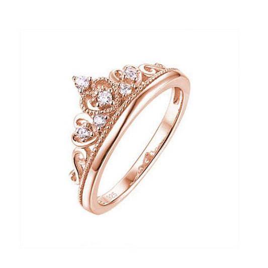 Sterling Silver Cubic Zirconia Crown Ring In Rose