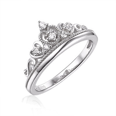 Sterling Silver Cubic Zirconia Crown Ring