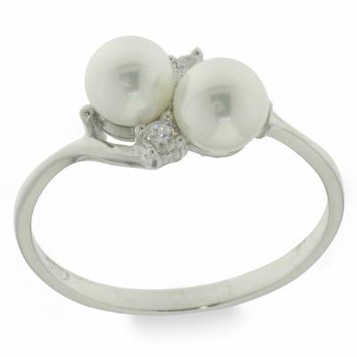 Sterling Silver Cubic Zirconia And Pearl Ring