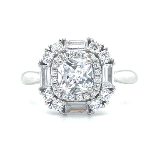 Sterling Silver Square Cluster Antique Style Ring