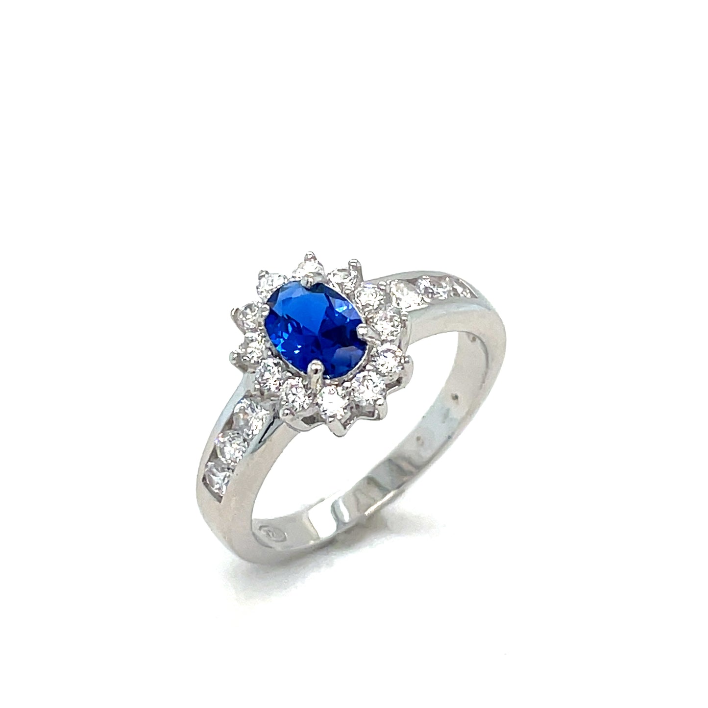 Sterling Silver Cubic Zirconia And Blue Ring