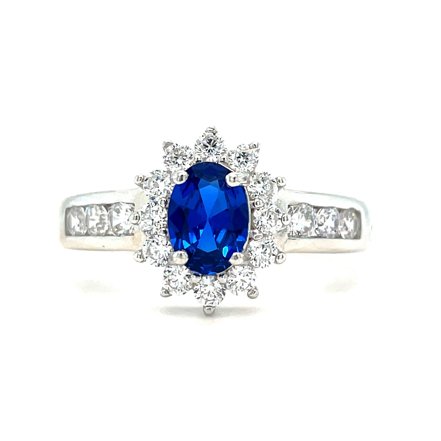 Sterling Silver Cubic Zirconia And Blue Ring