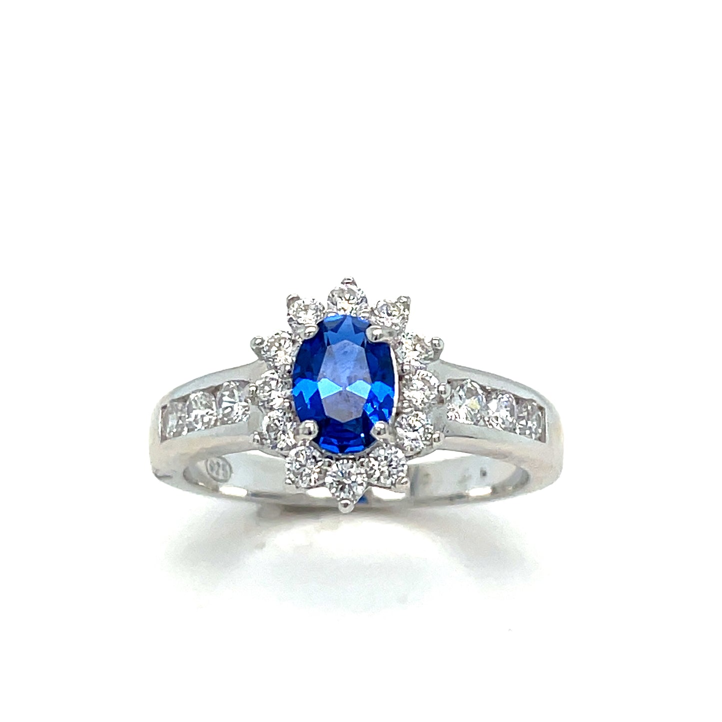 Sterling Silver Cubic Zirconia And Blue Ring
