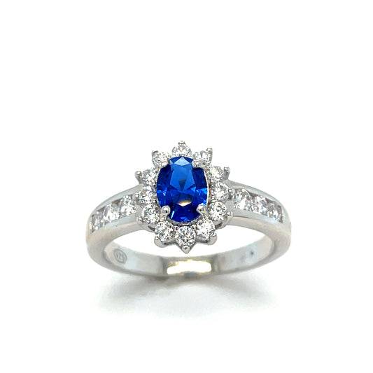 Sterling Silver Cubic Zirconia And Blue Ring