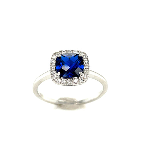 Sterling Silver Cubic Zirconia And Blue Ring