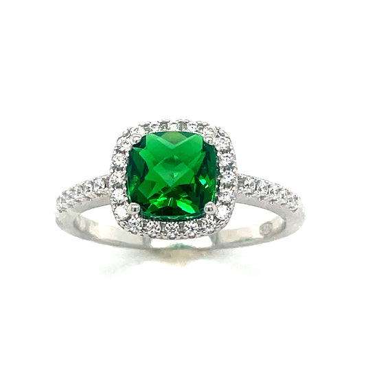 Sterling Silver Cubic Zirconia And Green Ring