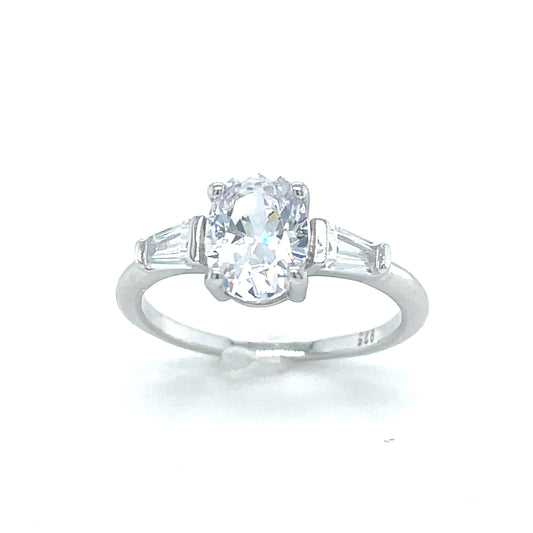 Sterling Silver Oval Cubic Zirconia Three Stone Dress Ring