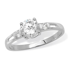 Sterling Silver Cubic Zirconia Solitaire Open Shoulder Ring