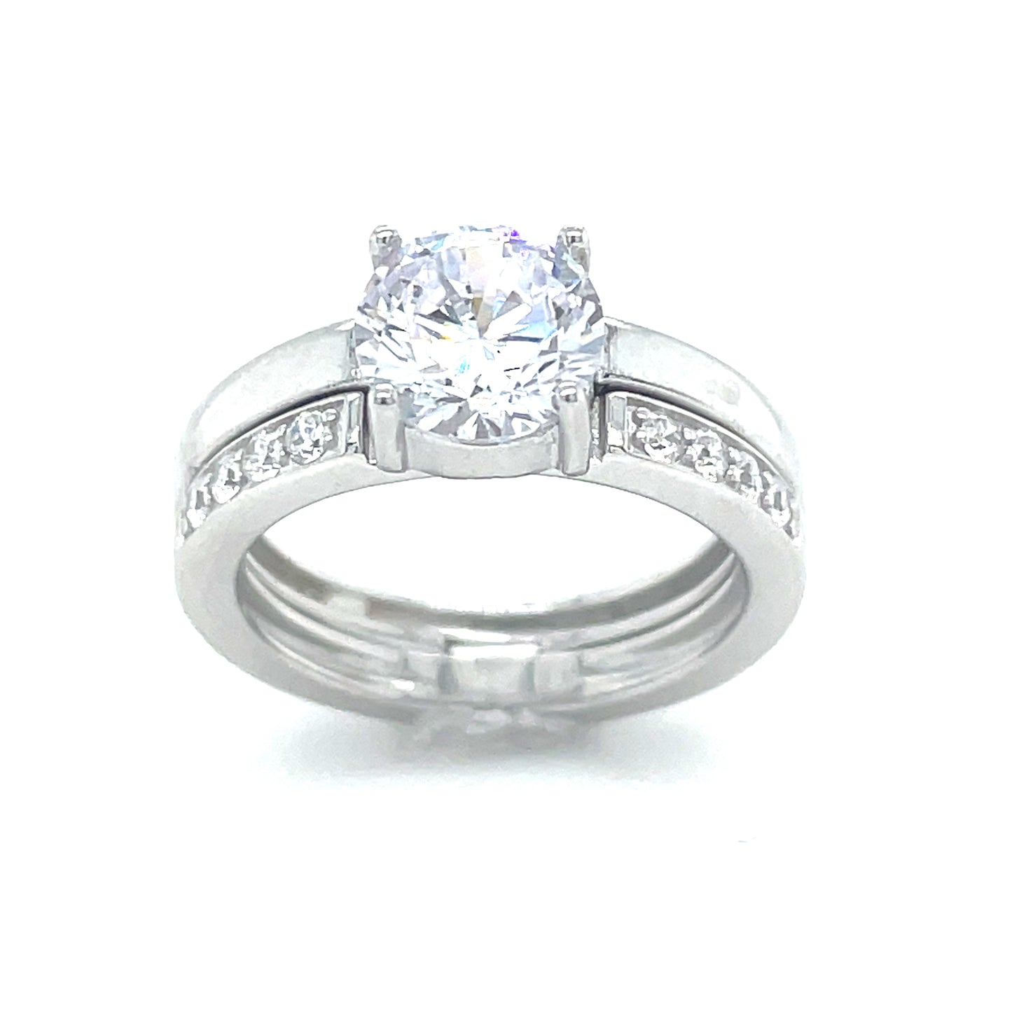 Sterling Silver Cubic Zirconia Hinged Ring Set 'Love Forever X'