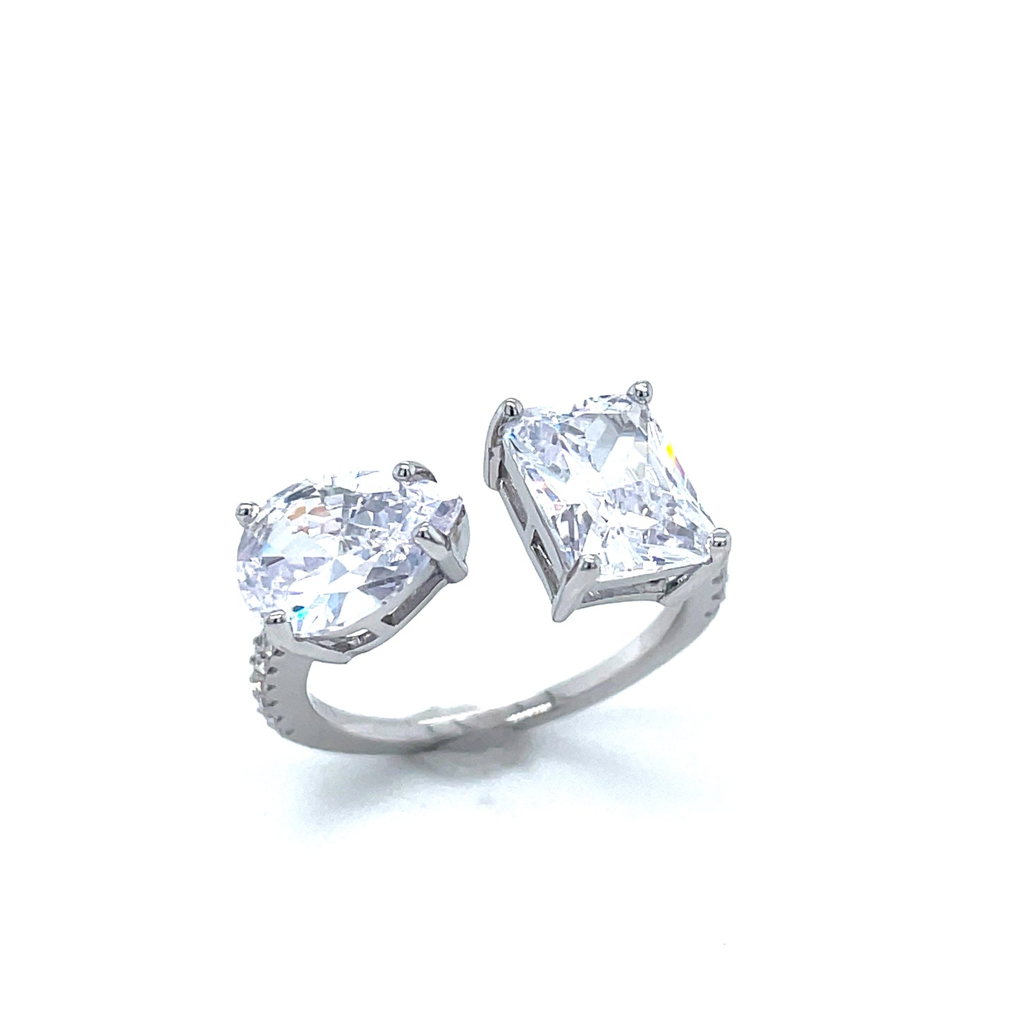 Sterling Silver Open Square/Pear Cubic Zirconia Dress Ring