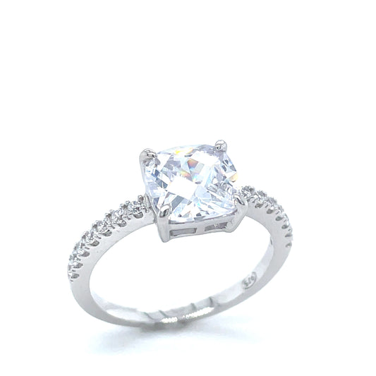 Sterling Silver Square Solitaire Cubic Zirconia Dress Ring