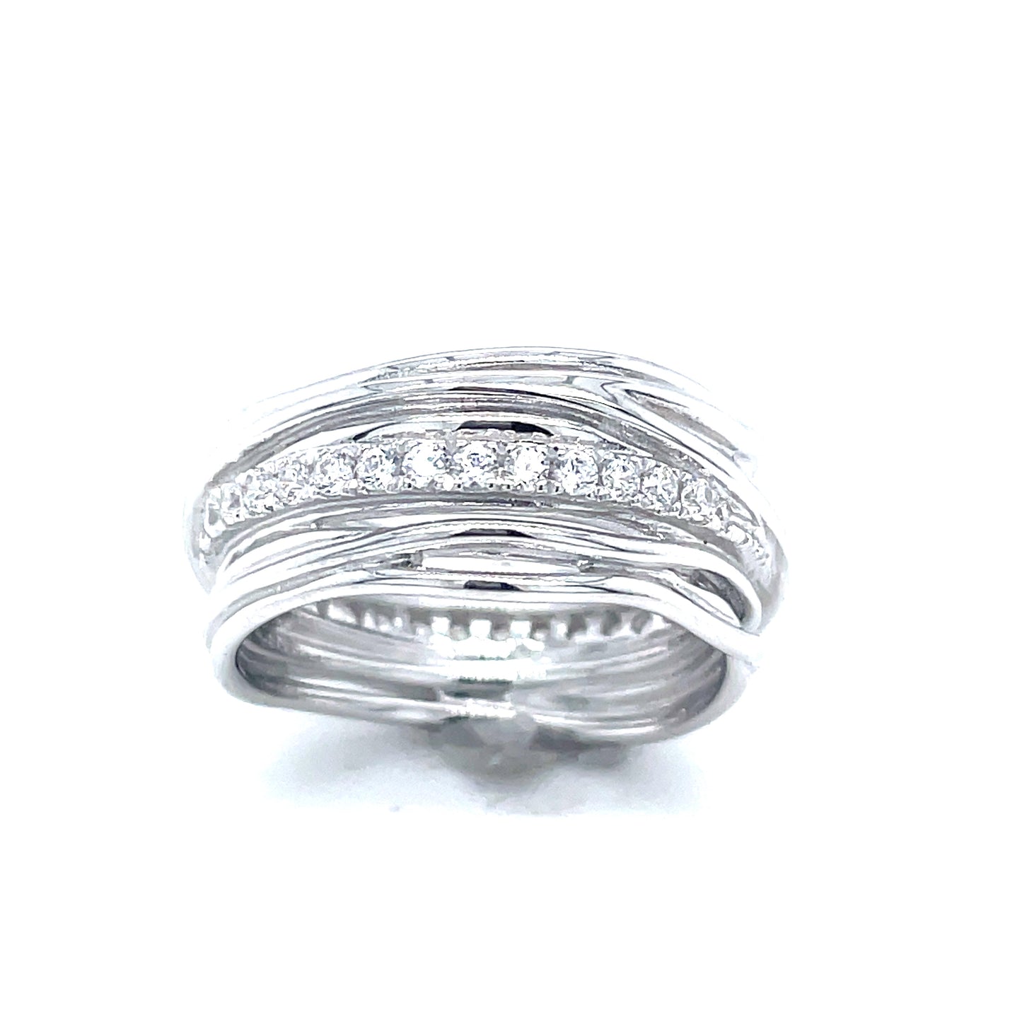 Sterling Silver Cubic Zirconia Multi Row Wrap Style Ring