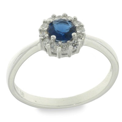 Sterling Silver Cubic Zirconia And Blue Ring