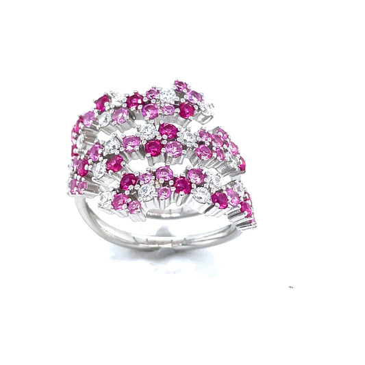 Sterling Silver Cubic Zirconia Pink Open Wrap Style Ring