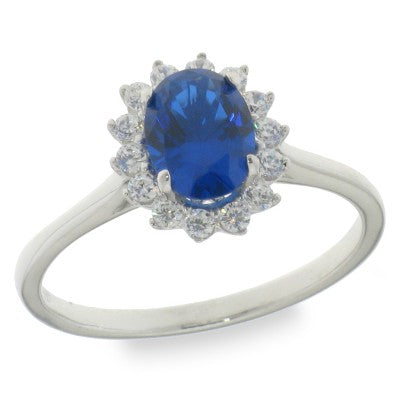 Sterling Silver Blue And Cubic Zirconia Ring
