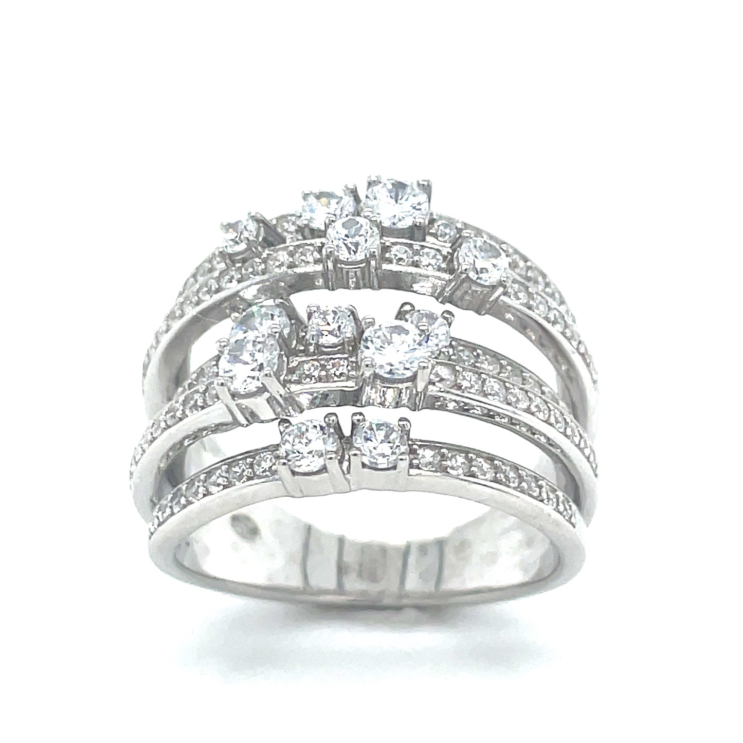 Sterling Silver Cubic Zirconia 5 Row Fancy Dress Ring