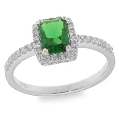 Sterling Silver Green And Cubic Zirconia Ring