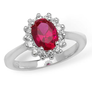 Sil Ring Red/Cz Ov Cl
