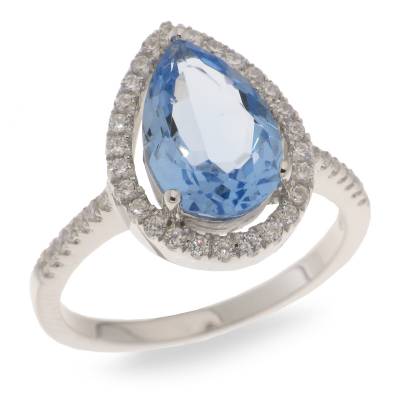 Sterling Silver Cubic Zirconia And Blue Ring