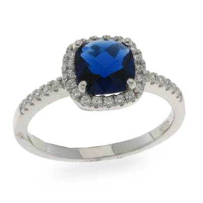 Sterling Silver Cubic Zirconia And Blue Ring