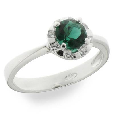 Sterling Silver Green & White Cubic Zirconia Solitaire Ring