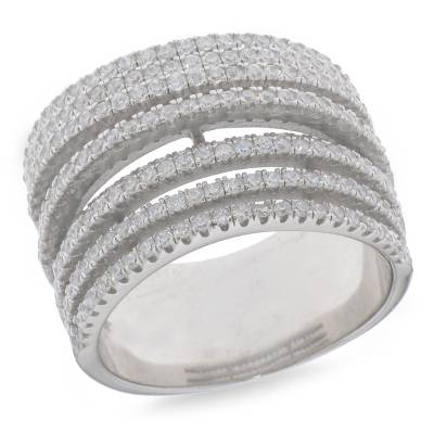 Sterling Silver Nine Row Cubic Zirconia Dress Ring