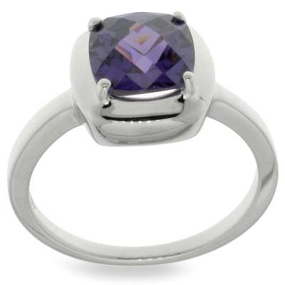 Sterling Silver Purple & White Cubic Zirconia Solitaire Ring
