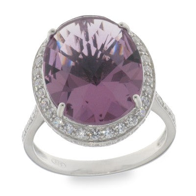 Sterling Silver Cubic Zirconia And Purple Ring