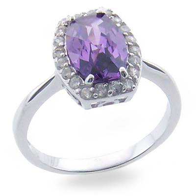 Sterling Silver Purple And Cubic Zirconia Dress Ring