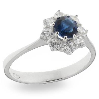 Sterling Silver Blue And Cubic Zirconia Dress Ring
