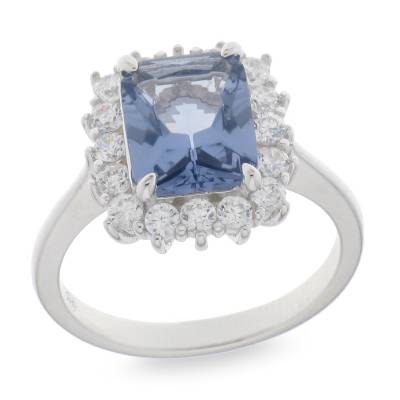 Sterling Silver Blue Ad Cubic Zirconia Ring